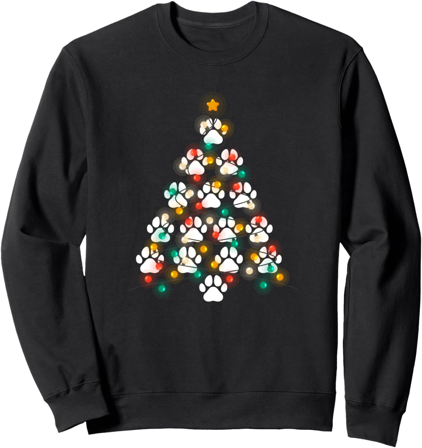 Dog Paw Print Puppy Christmas Tree Lights Cool X-Mas Dogs Sweatshirt