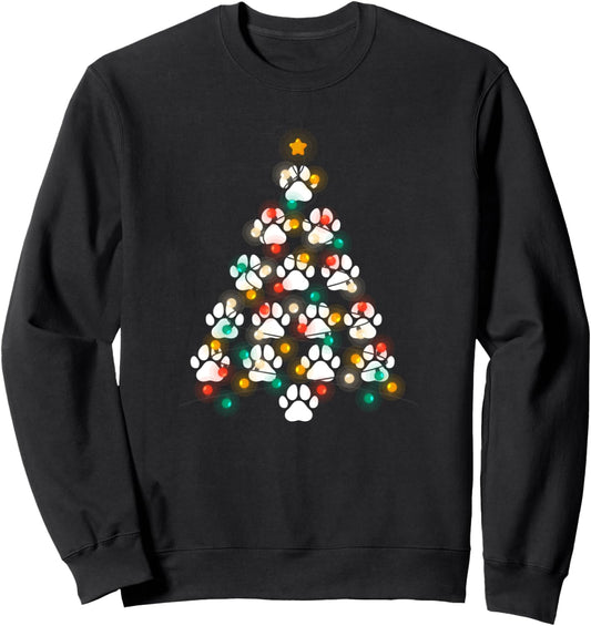 Dog Paw Print Puppy Christmas Tree Lights Cool X-Mas Dogs Sweatshirt