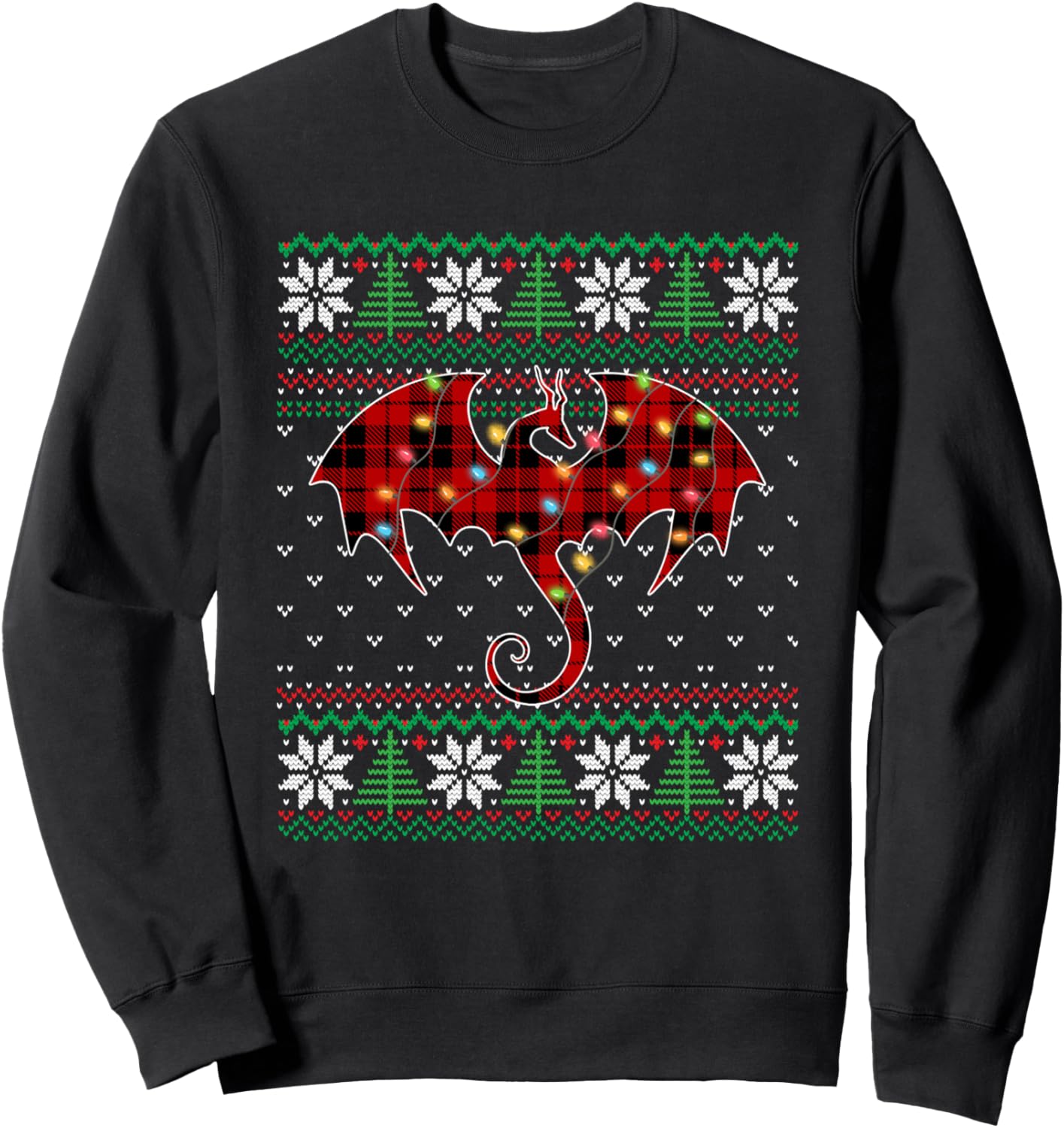 Dragon Red Plaid Ugly Sweater Christmas Lights Dragon Lover Sweatshirt