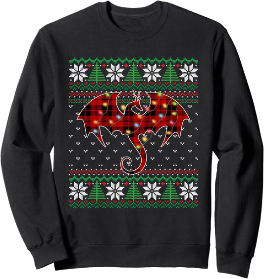 Dragon Red Plaid Ugly Sweater Christmas Lights Dragon Lover Sweatshirt