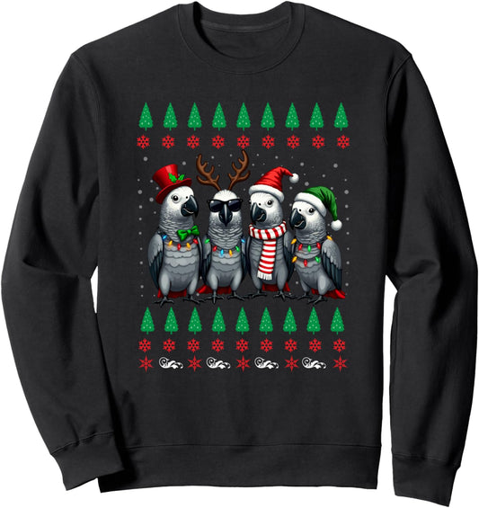 African Grey Parrot Ugly Christmas Sweater Santa Hat Xmas Sweatshirt