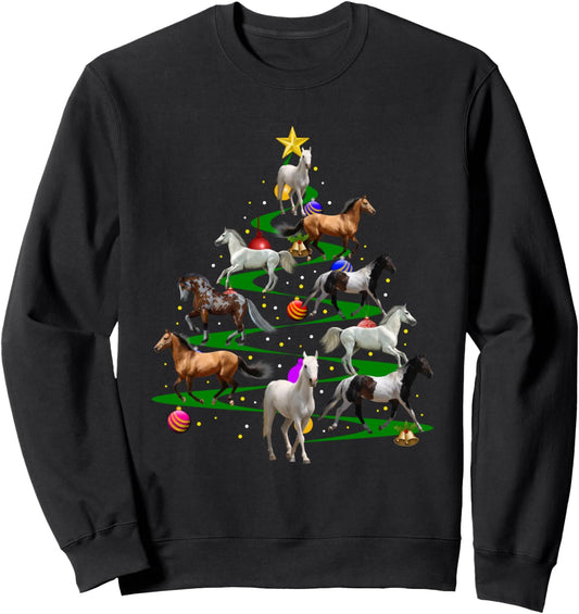 family winter santa clothing Christmas horse christmas tree Sweatshirt