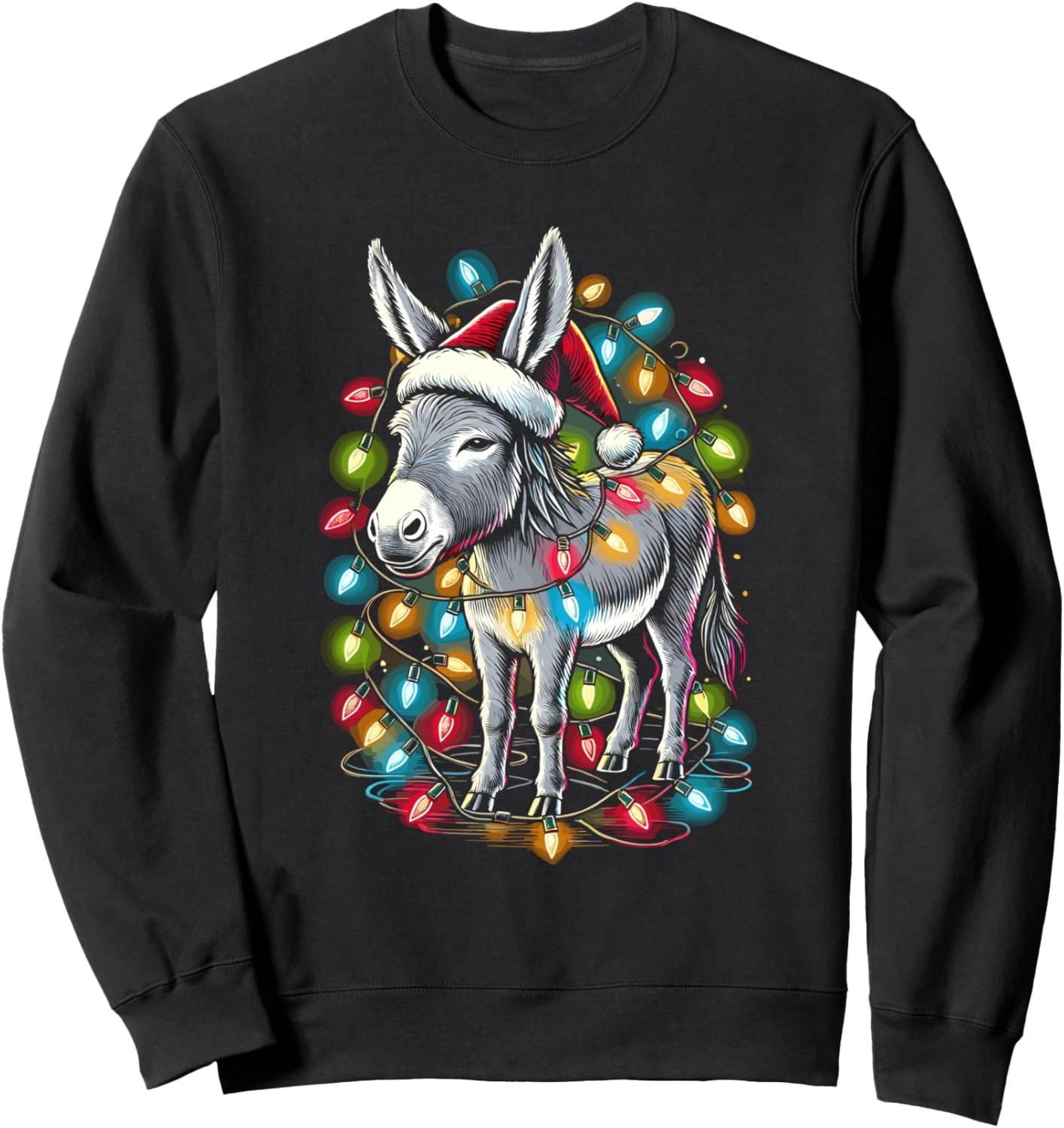 Donkey Christmas Lights Pajama Funny Donkey Xmas Sweatshirt