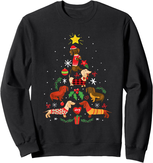 family clothing Christmas dachshund dog tree santa women men Sweatshirt