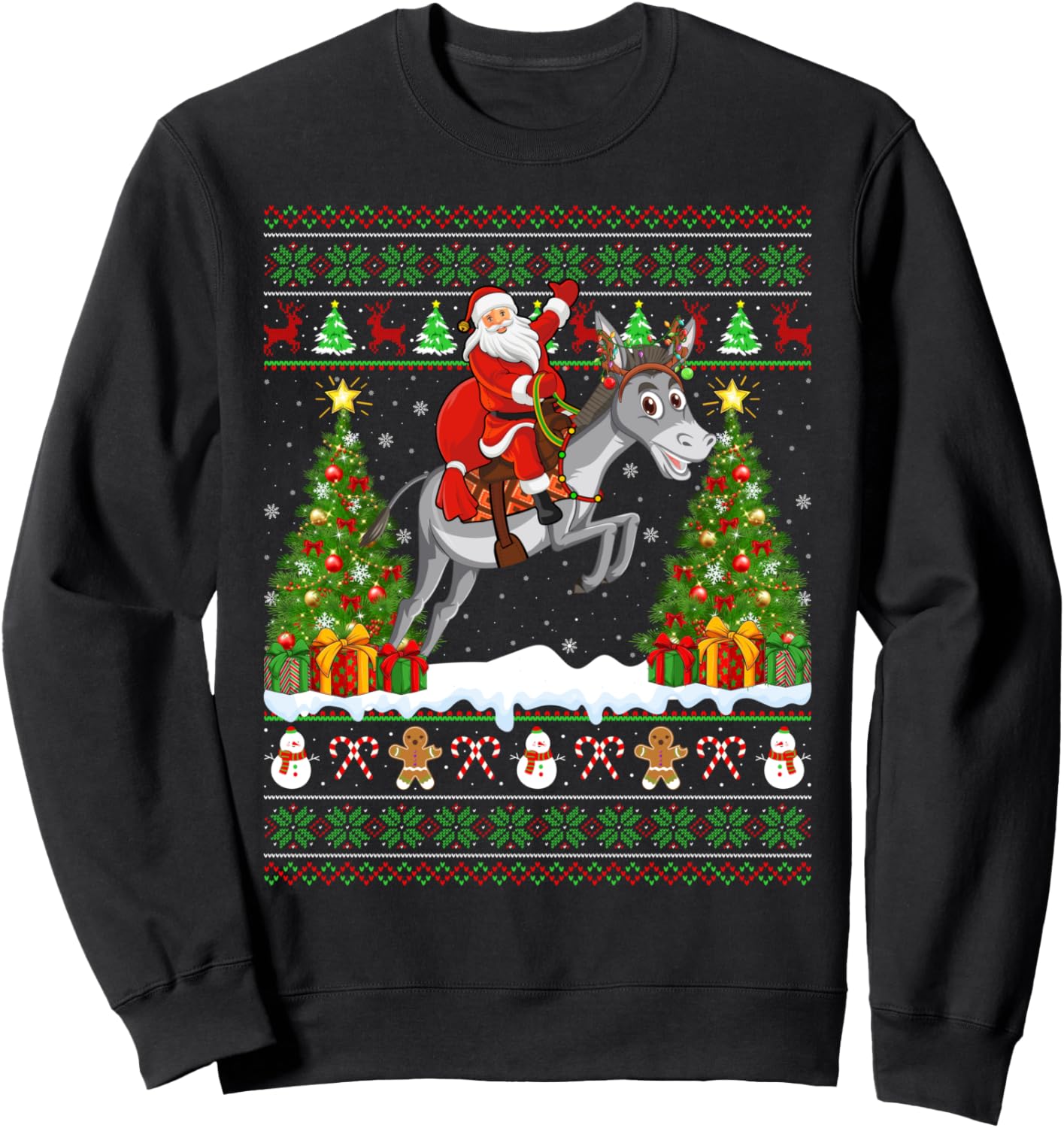 Donkey Lover Funny Ugly Santa Riding Donkey Christmas Sweatshirt