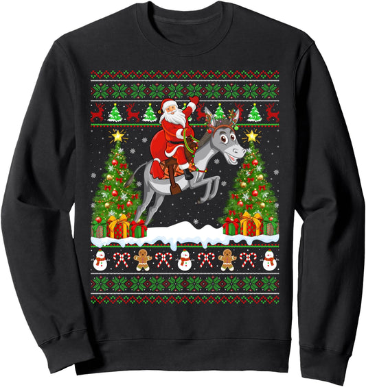Donkey Lover Funny Ugly Santa Riding Donkey Christmas Sweatshirt