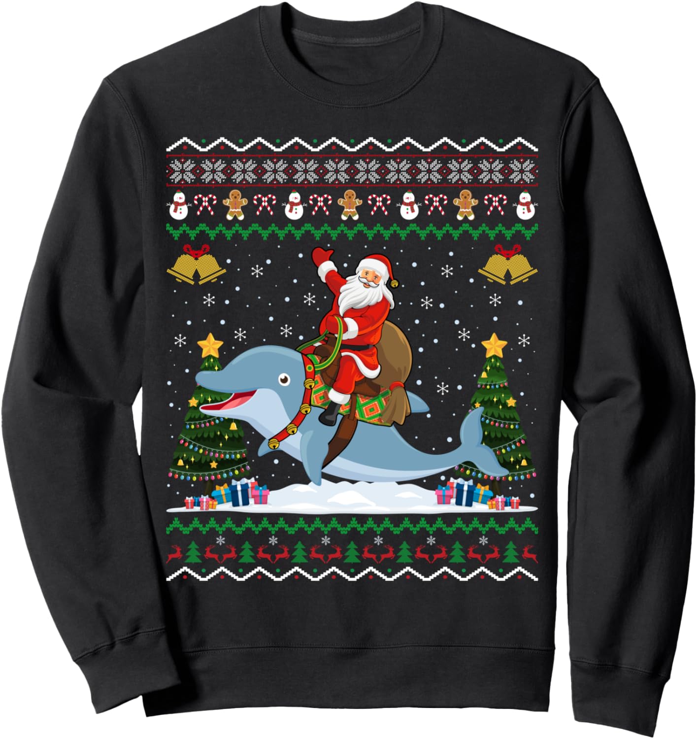 Dolphin Ugly Xmas Gift Santa Riding Dolphin Christmas Sweatshirt