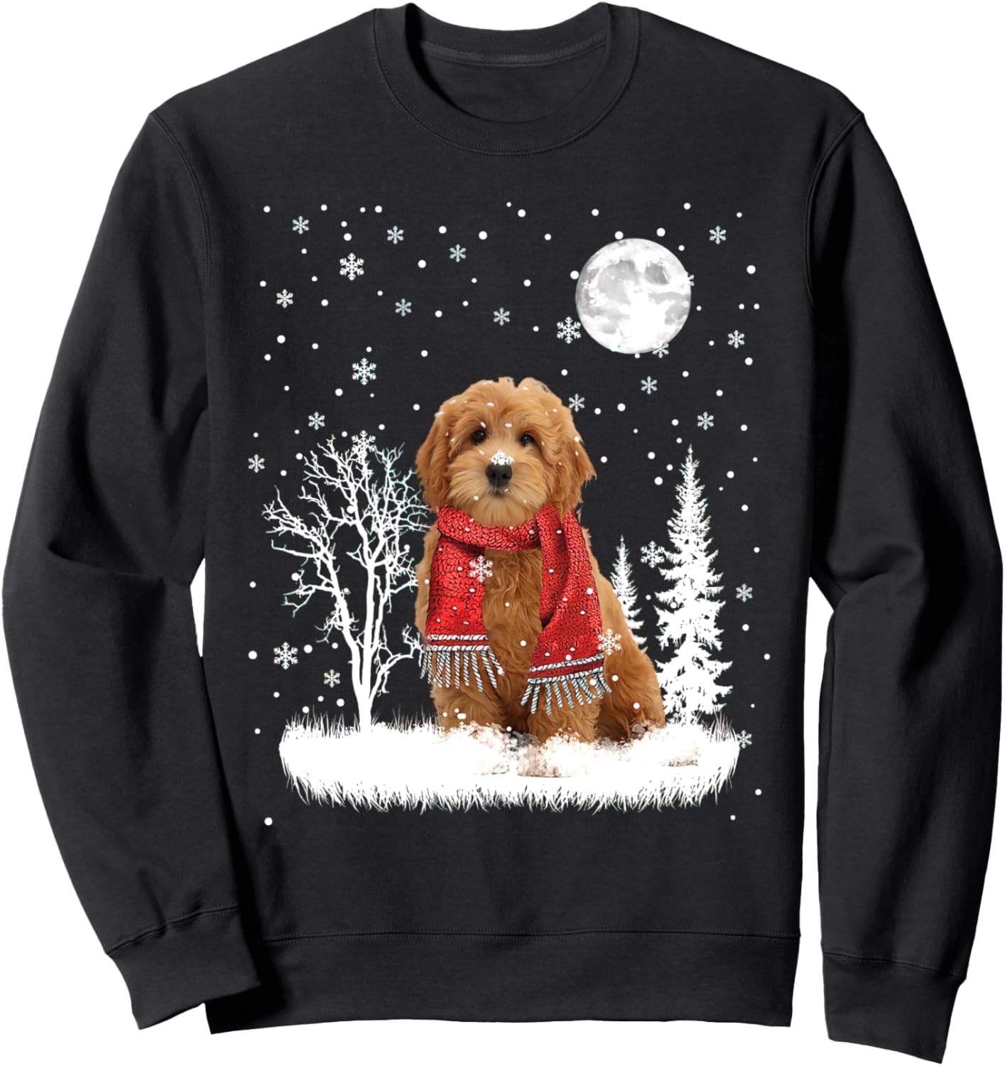 Goldendoodle Under Moonlight Snow Christmas Pajama Sweatshirt