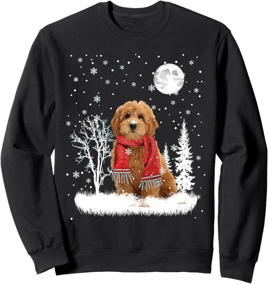 Goldendoodle Under Moonlight Snow Christmas Pajama Sweatshirt