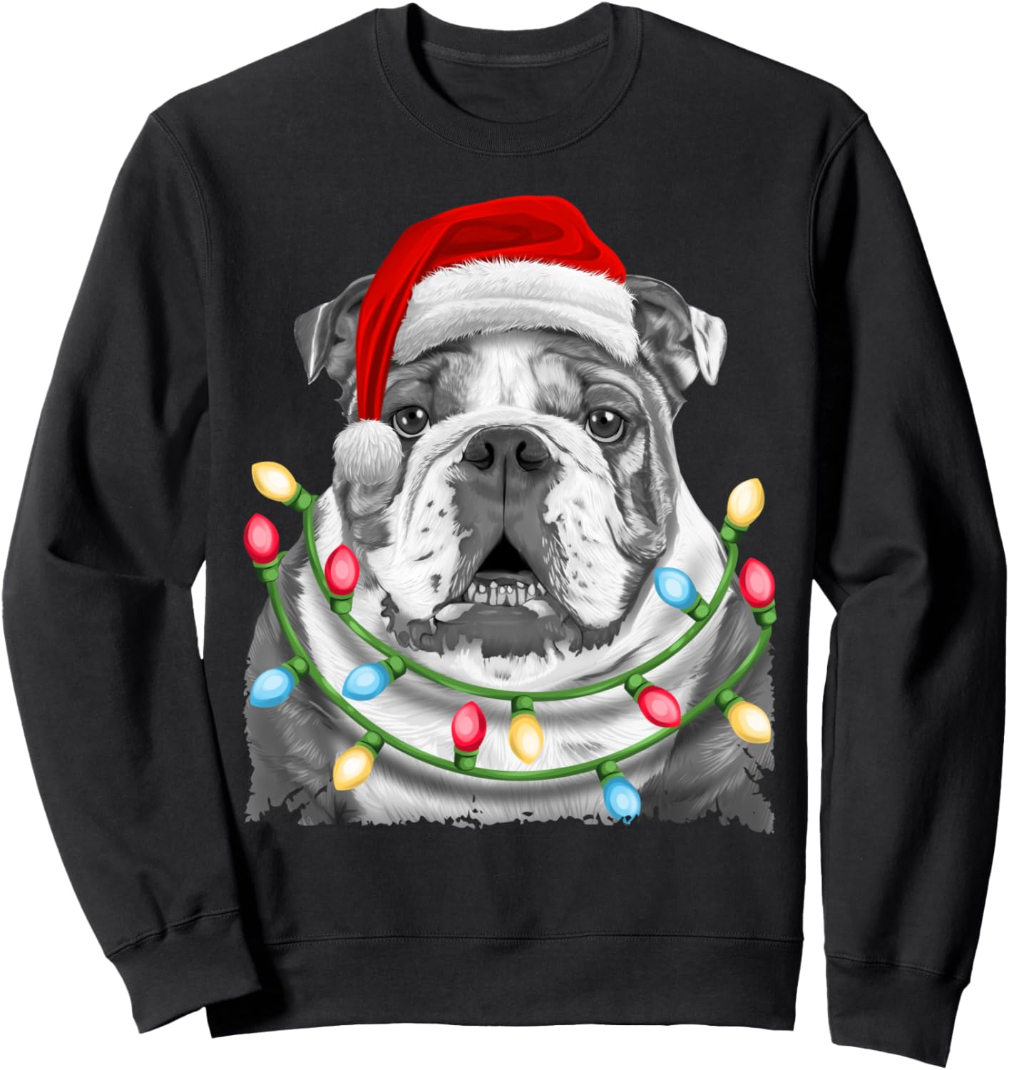 English Bulldog Santa Christmas Tree Lights Xmas Boys Dog Sweatshirt