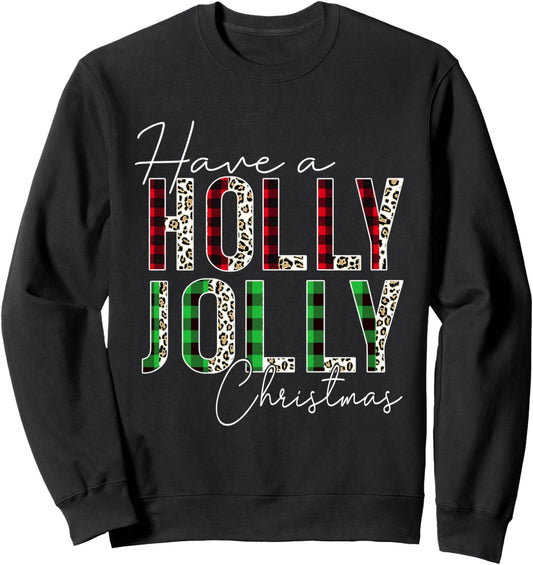 Have A Holly and Jolly Merry Christmas Leopard Buffalo Plaid Sweatshirt