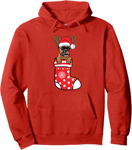 Fawn Boxer Santa Dog On Christmas Socks Merry Xmas Pullover Hoodie