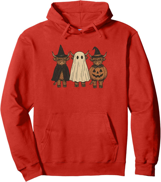 Funny Ghost Cow Halloween Cow Lover Cow Witch Spooky Season Pullover Hoodie