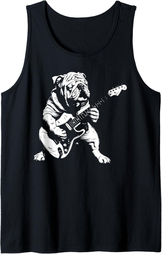Dog Guitarist Guitar - English Bulldog Dad Mom Tank Top