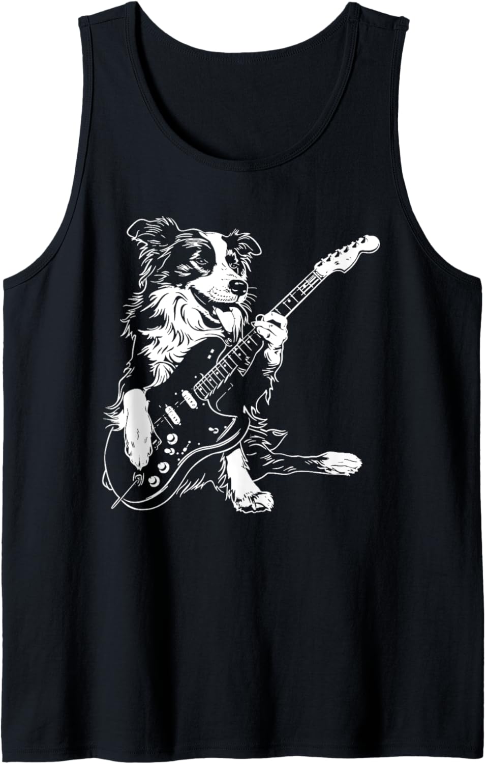 Dog Guitarist Guitar - Border Collie Dad Mom Tank Top