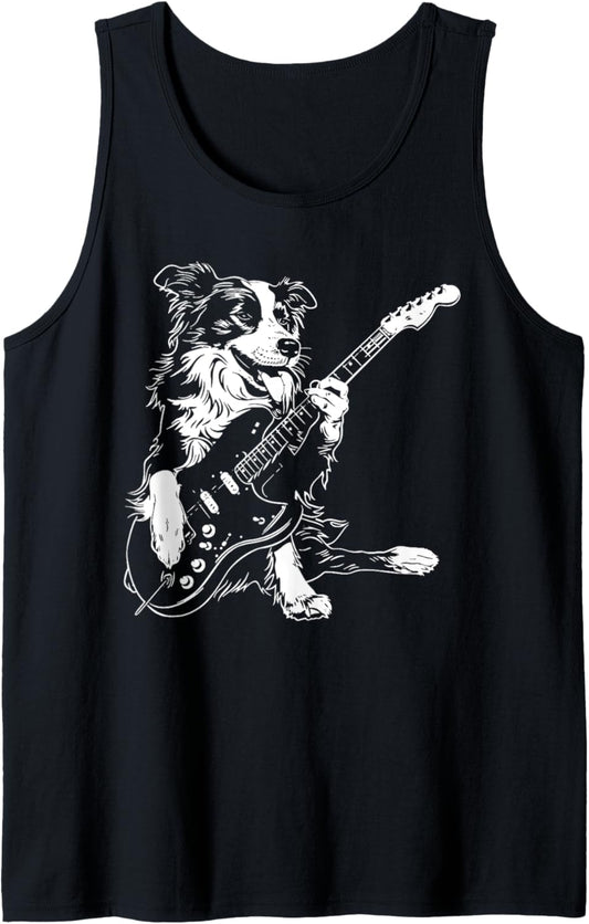 Dog Guitarist Guitar - Border Collie Dad Mom Tank Top