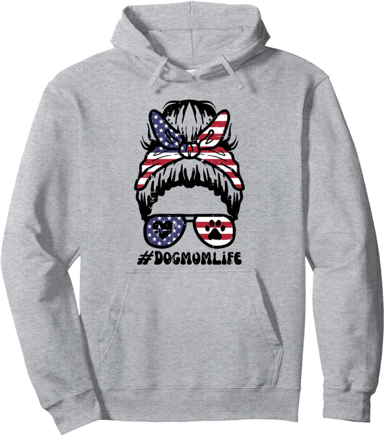 4th Of July Dog Mom Life Messy Bun Patriotic Fur Mama Women Pullover Hoodie
