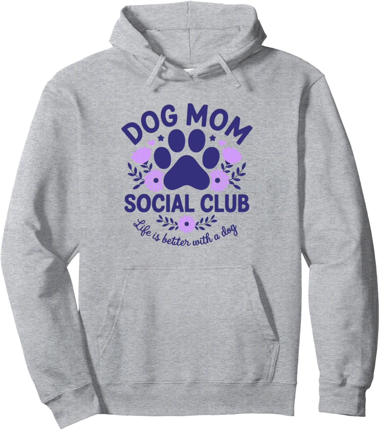 Dog Mom Fur Mama Retro Floral Cute Purple and Blue Women's Pullover Hoodie