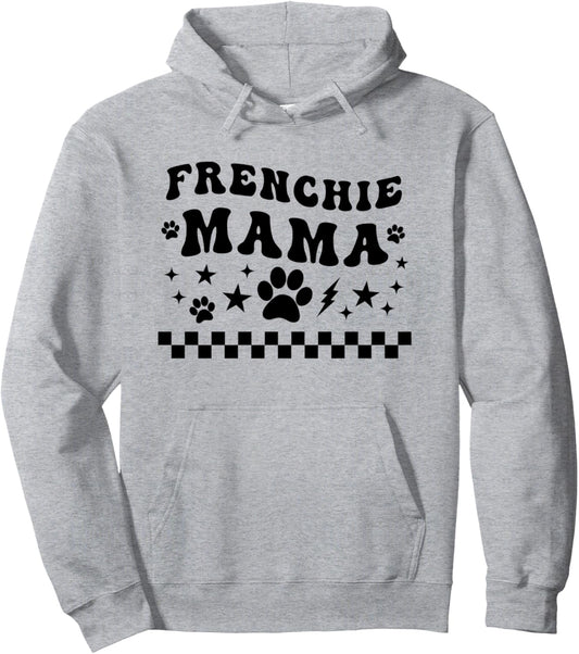 French Bulldog Dog Mom Fur Mama Frenchie Retro Groovy Pullover Hoodie