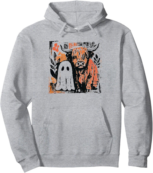 Fall Highland Cow Ghost Halloween Autumn Cow Spooky Season Pullover Hoodie