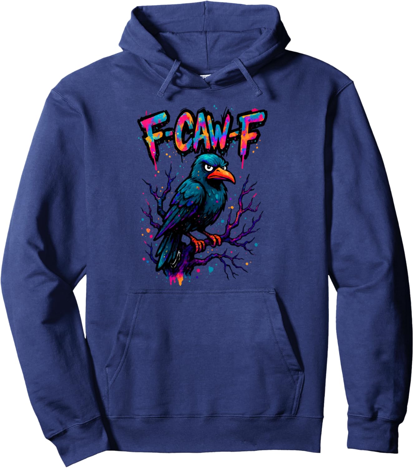 F-Caw-F Funny Raven Black Crow Spooky Season Halloween Retro Pullover Hoodie