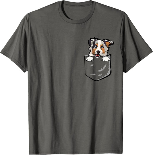Adorable Little Australian Shepherd Dog In The Pocket T-Shirt for Men Women Girls Kids