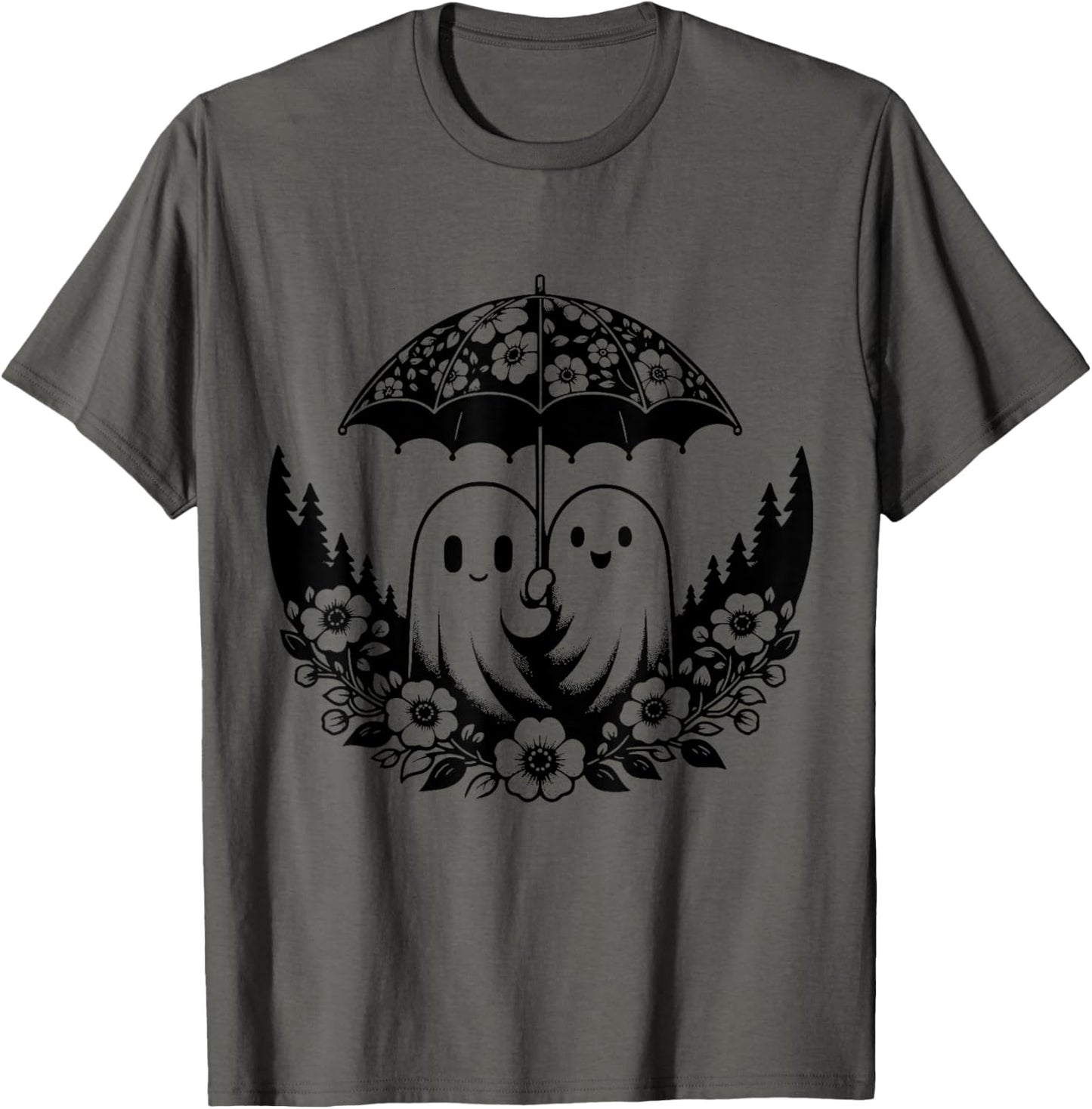 Floral Ghost Holds Umbrella Couple Spooky Season Women Men T-Shirt
