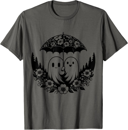 Floral Ghost Holds Umbrella Couple Spooky Season Women Men T-Shirt