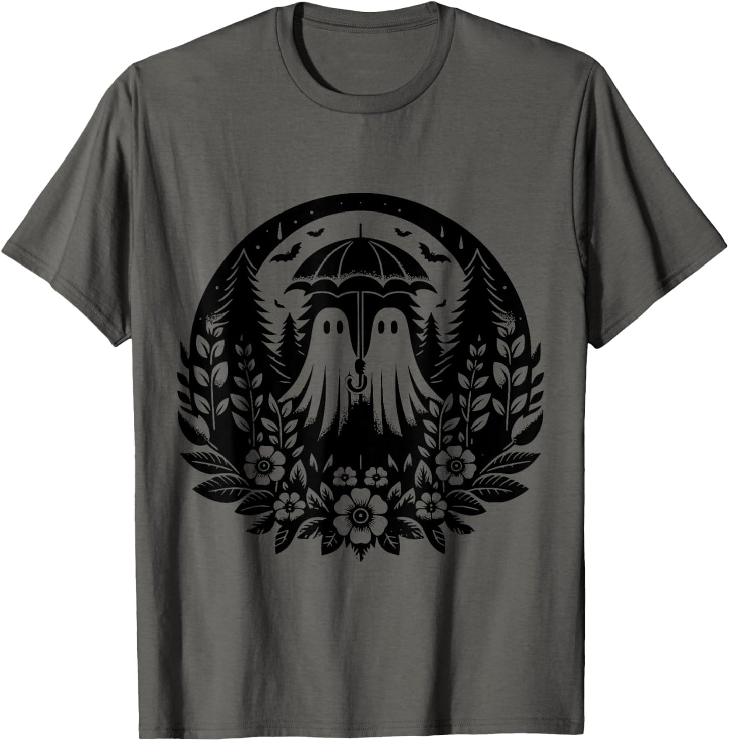 Floral Ghost Holds Umbrella Couple Spooky Season Women Men T-Shirt