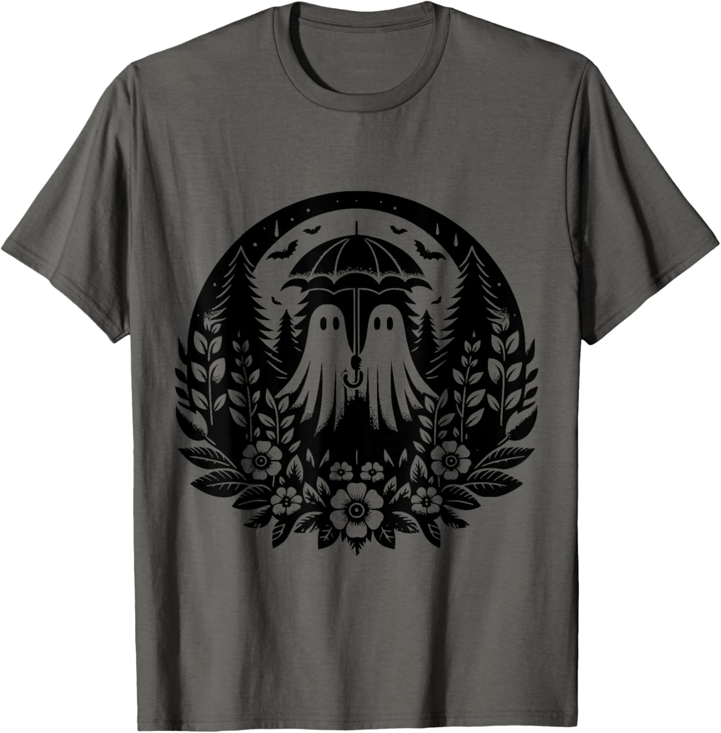 Floral Ghost Holds Umbrella Couple Spooky Season Women Men T-Shirt