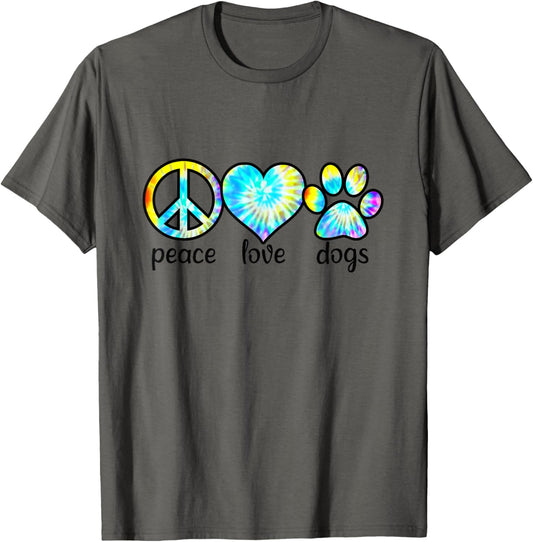 Dog Love Shirt Dog Mom Dog Dads Gift Peace Love Dogs Tie Dye T-Shirt for Men Women Girls Kids