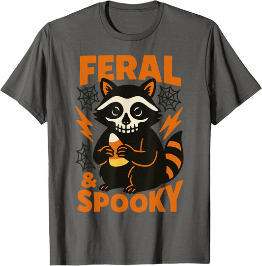 Feral And Spooky Halloween Raccoon Skull Trick Or Treat T-Shirt
