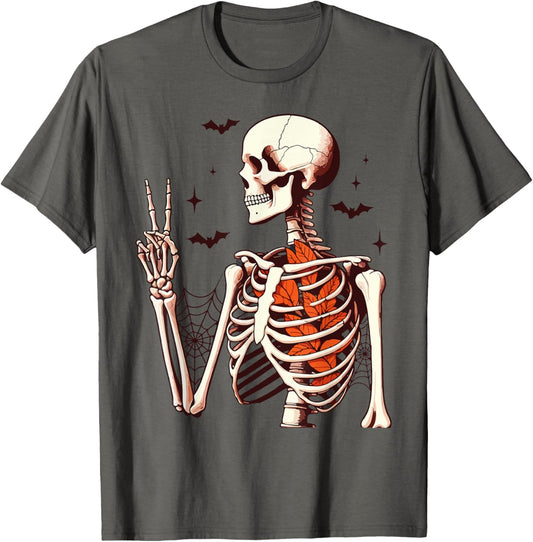 Fall Skeleton Halloween Spooky Season Skeleton Autumn Leaves T-Shirt