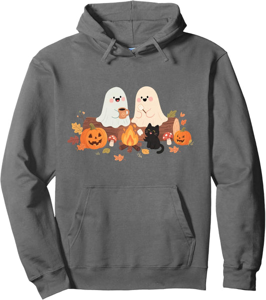 Fall Camping Ghost Halloween S'more Spooky Season Campfire Pullover Hoodie