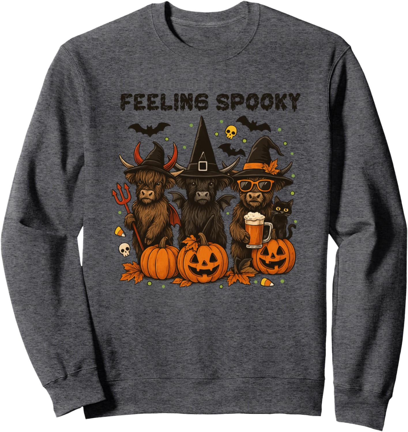 Feeling Spooky Halloween Highland Cows Fun Sweatshirt