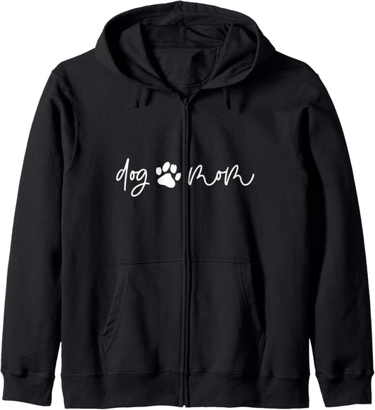 DOG MOM Paw Print Fur Mama Meme Zip Hoodie
