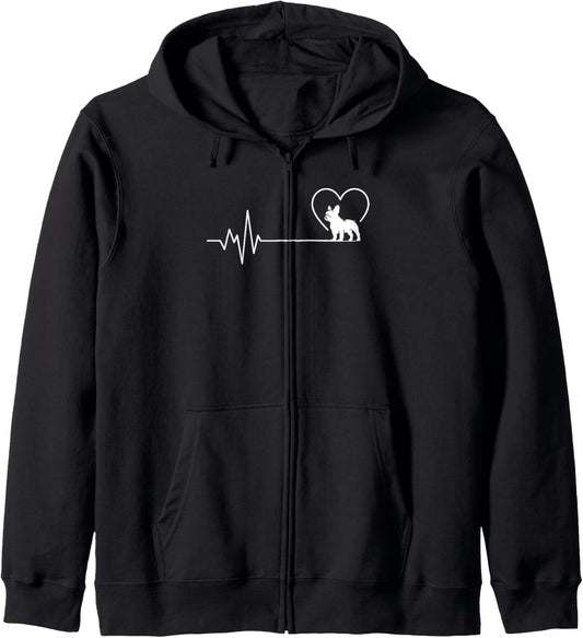 French Bulldog Heartbeat Frenchie Mom Dad Dog Lovers Zip Hoodie