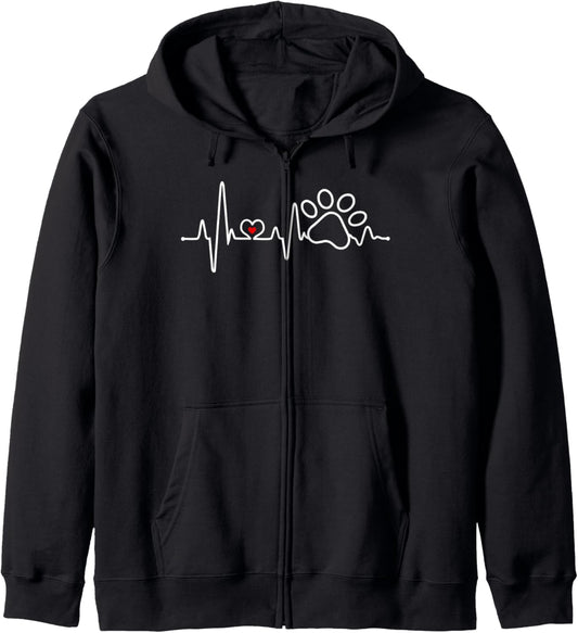 Dog Paw Heartbeat Clothing - Dog Paw Zip Hoodie