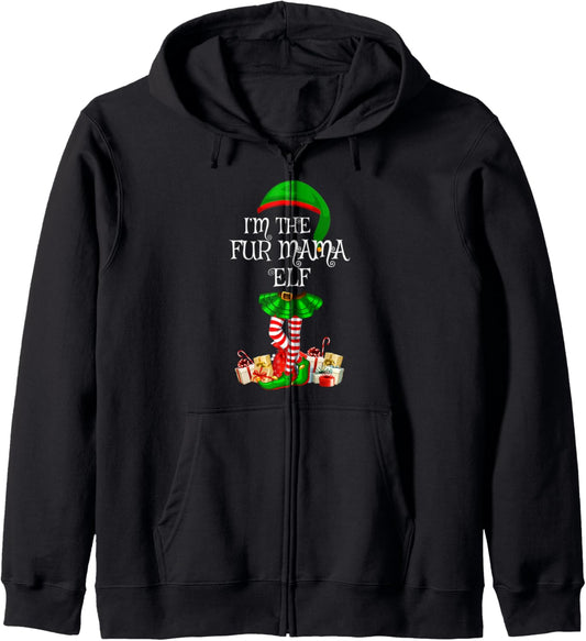 Family Matching Women Girls The Fur Mama Elf Christmas Zip Hoodie