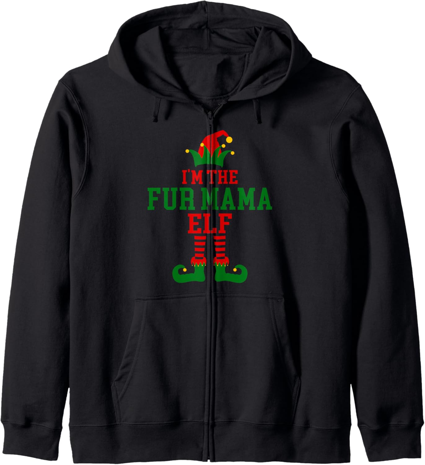 Family Matching I'm The Fur Mama Elf Christmas Zip Hoodie