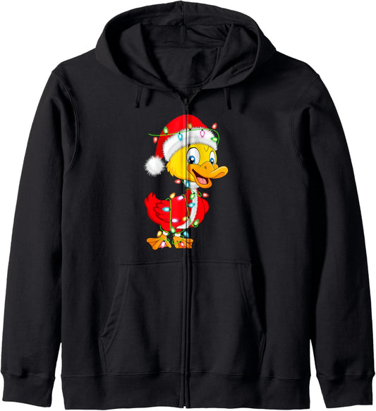 Duck Christmas Lights Santa Costume Cute Animal Xmas Zip Hoodie