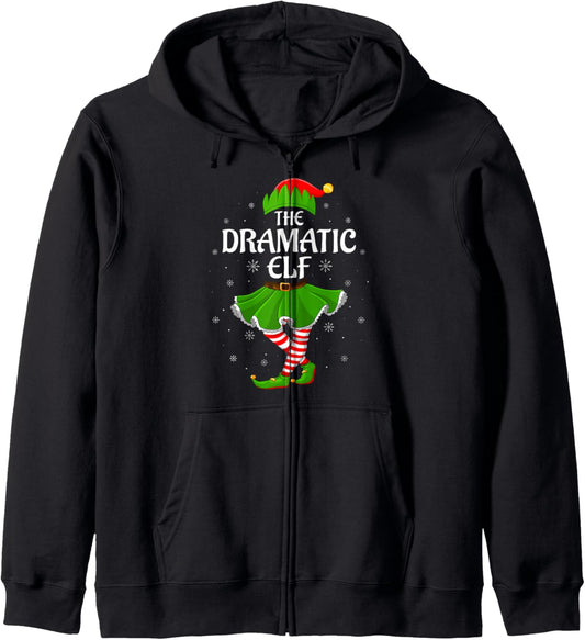 Dramatic Elf Christmas Family Girls Women Elf Squad Xmas Zip Hoodie