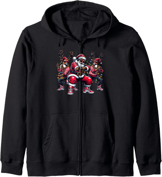 Funny Reindeer Santa Xmas Lights Girls Boys Kids Christmas Zip Hoodie