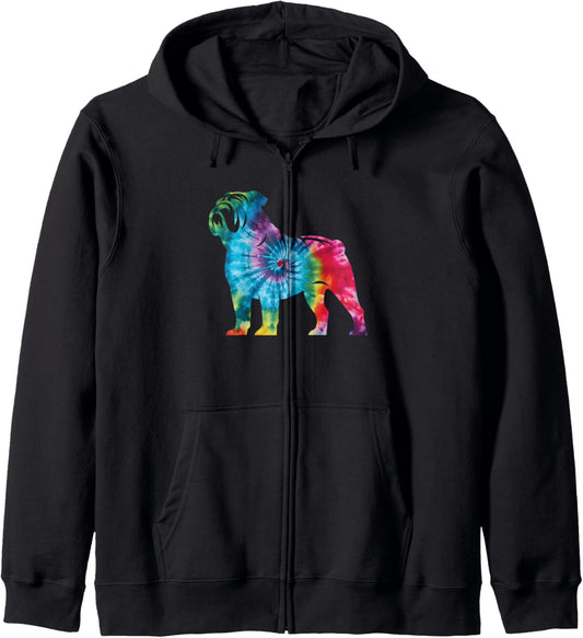 English Bulldog Tie Dye Hippie Dog Mom Dad Churchill Lovers Zip Hoodie