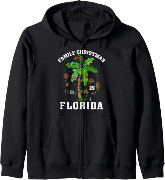 Family Christmas In Florida Deck The Palm Tree Xmas Vacation Zip Hoodie