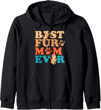 Dog Mom and Cat Mom Mothers Day Cat Dog Lover Fur Mom Mama Zip Hoodie