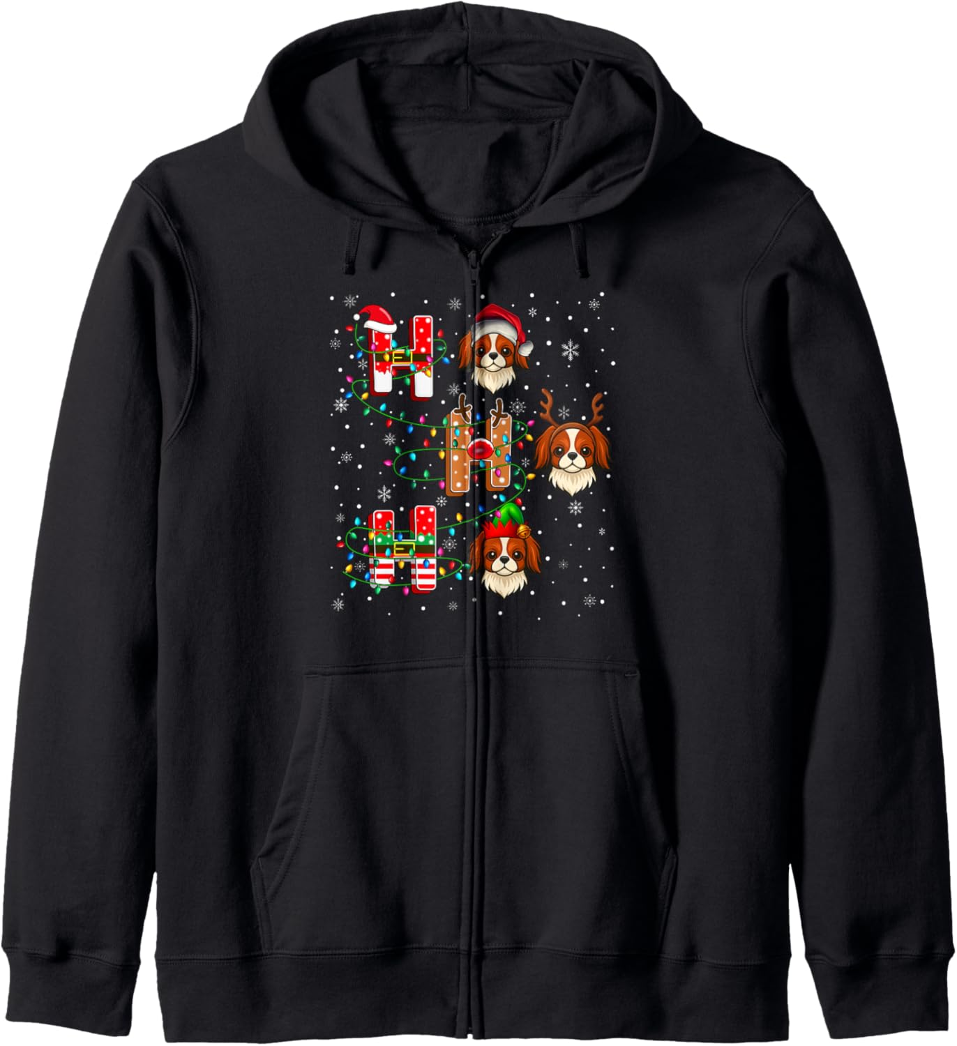 Ho Ho Santa Reindeer Hat Elf Matching Japanese Chin Dog Xmas Zip Hoodie