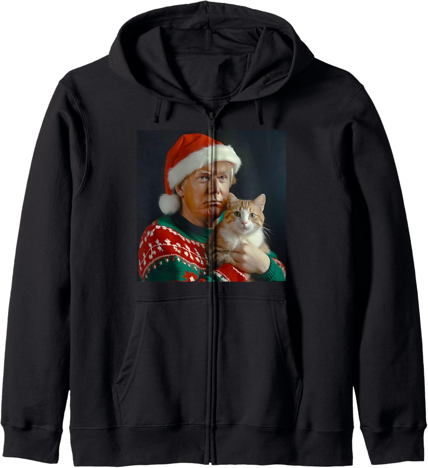 Donald Trump and Cat for Cat Lovers Xmas Pajamas Zip Hoodie
