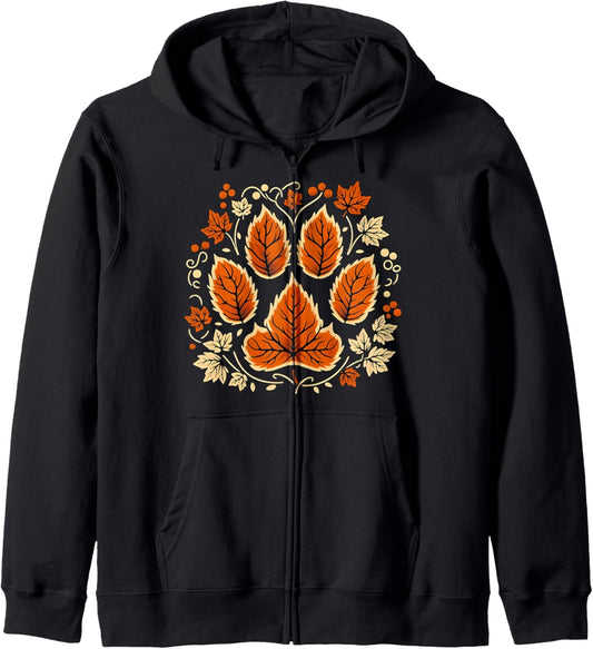 Fall Autumn Leaf Dog Paw Print Pets Puppy Owner Dogs Lover Zip Hoodie