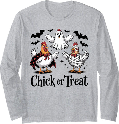 Funny Chick or Treat Halloween Spooky Season Gift Men Women Long Sleeve T-Shirt